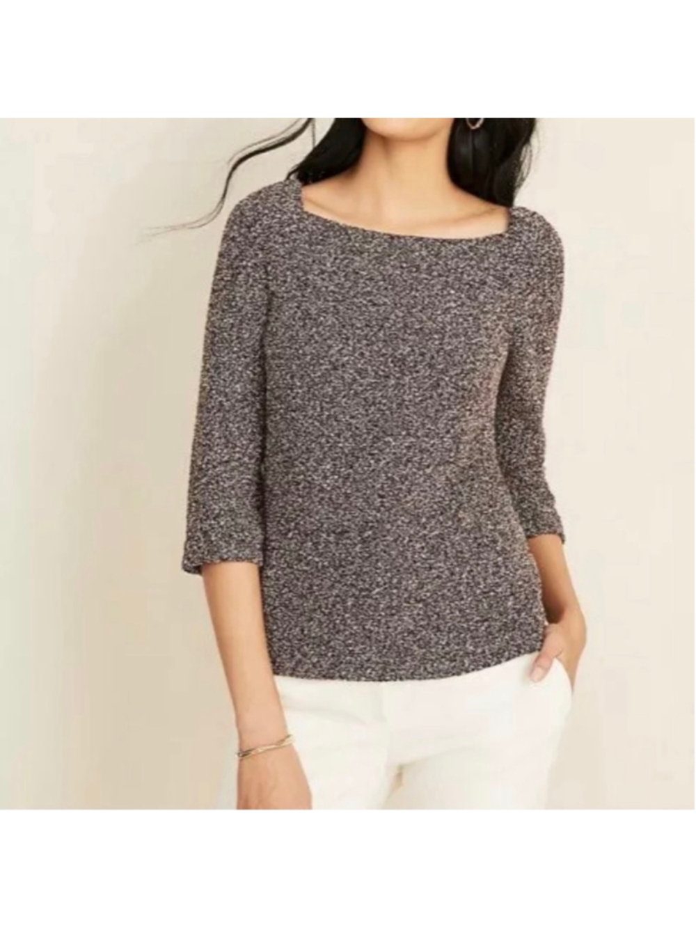 Ann Taylor New Marled Knit Burgundy Square Neck Sweater Women's Size Medium